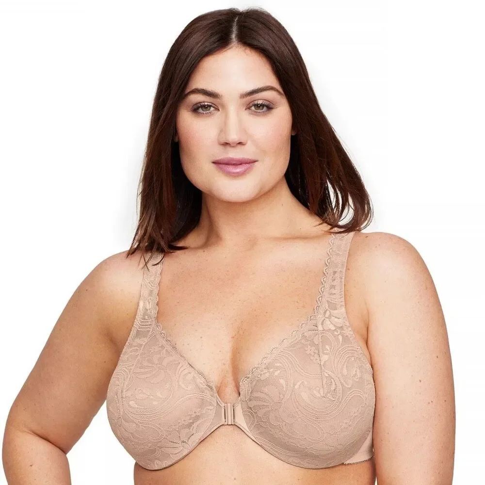 B50 Glamorise Full-Figure Wonderwire Front-Close Stretch Lace Bra 9245 size 46DD